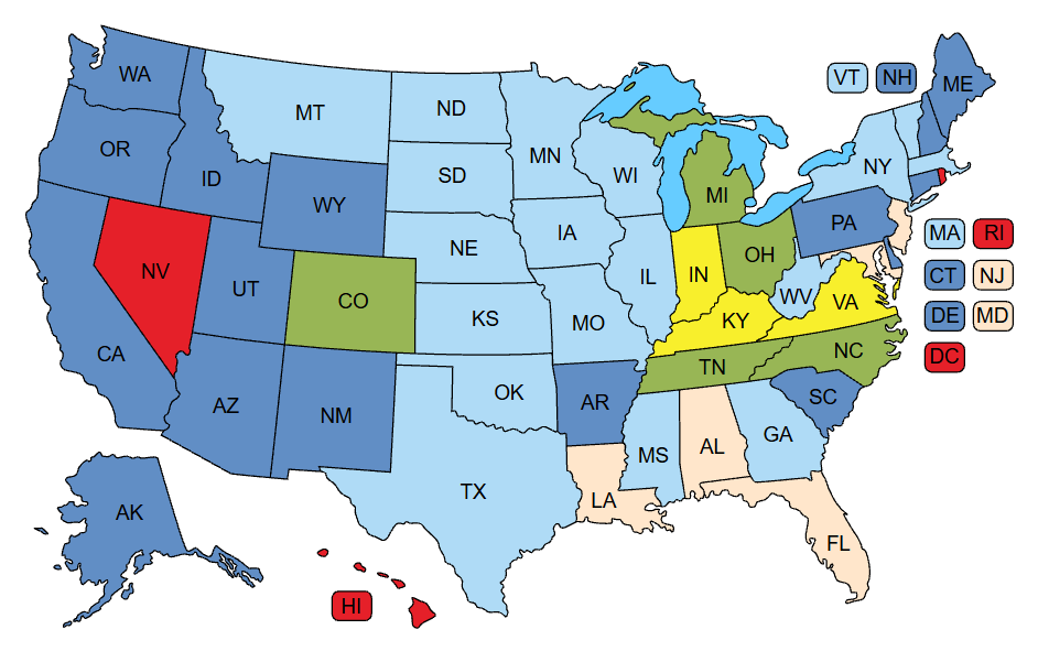 Color coded map of raw milk legality.